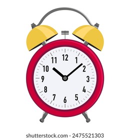 Flat red alarm clock. Vector illustration isolated on white background