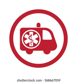 Flat red Ambulance icon in circle on white