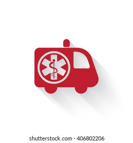 Flat red Ambulance web icon with long drop shadow on white