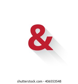 Flat red Ampersand  web icon with long drop shadow on white