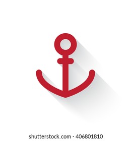 Flat red Anchor web icon with long drop shadow on white