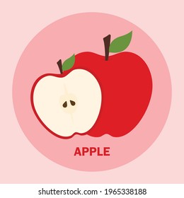 Flat red apple vector png for icon logo and clipart in cute cartoon background fruits