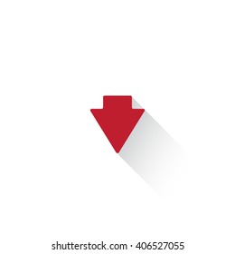 Flat red Arrow Down web icon with long drop shadow on white