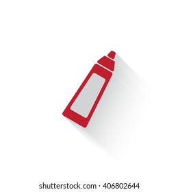 Flat red Baby Bottle web icon with long drop shadow on white