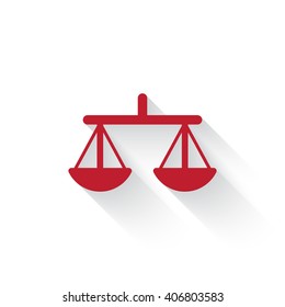 Flat red Balance web icon with long drop shadow on white