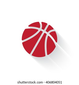 Flat red Basketball web icon with long drop shadow on white