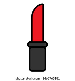 Flat red beautyfull icon simple linear fashionable glamorous cosmetics, lipstick for lip make-up, beauty guidance, make-up. Vector illustration