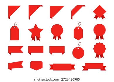 Flat Red Blank Label and Ribbon Set for Sale and Promotion Design