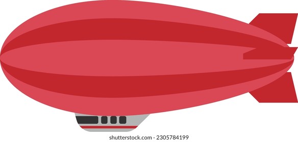 Flat red blimp vector illustration. Zeppelin.