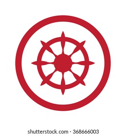 Flat red Boat Wheel icon in circle on white