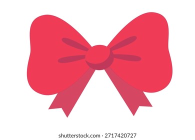 Flat red bow illustration on white background symbolizing gift decoration, holiday style and celebration