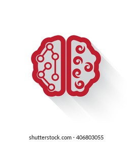 Flat red Brain web icon with long drop shadow on white