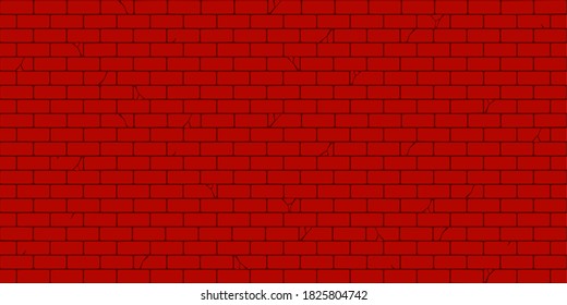 Flat Red Brick Wall Seamless Texture Decorative Background Vector Illustration