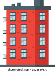 Flat Red Building, small town illustration