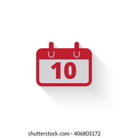 Flat red Calendar web icon with long drop shadow on white