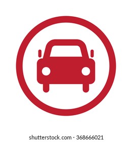Flat red Car icon in circle on white