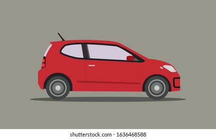 Flat red car vector.Automobile with isolated background.Side of mini car design