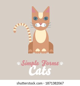 Flat red cat isolated vector. Cartoon illustration domestic tabby cat logo icon. Art symbol constructor fun adorable pet. Sign flat style portrait silhouette modern abstract friendly brown cute cat