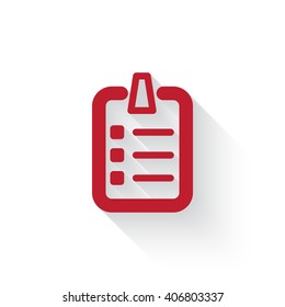 Flat red Checklist web icon with long drop shadow on white