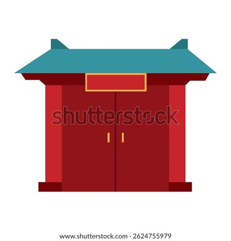 Flat red Chinese temple gate. Vector illustration