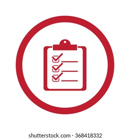 Flat red Clipboard Checklist icon in circle on white