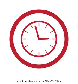 Flat red Clock icon in circle on white