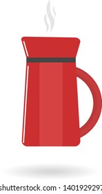 flat red coffee maker icon with shadow isolated