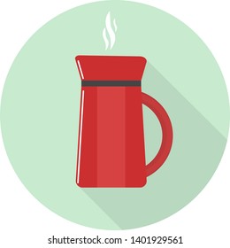 flat red coffee maker icon with shadow on green background