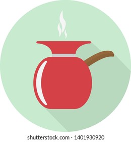 flat red coffee maker icon with shadow on green background