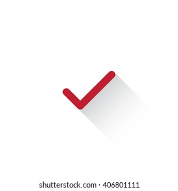 Flat red Confirm web icon with long drop shadow on white