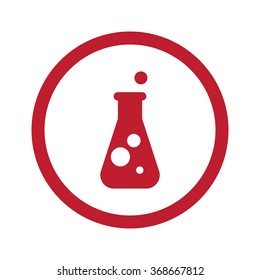 Flat red Conical Flask icon in circle on white
