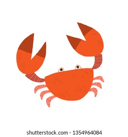 Flat red crab. Cartoon vector hand drawn eps 10 illustration isolated on white background in a flat style.