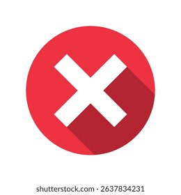 Flat Red Cross Mark Icon, White X Symbol in Circle Vector Design.