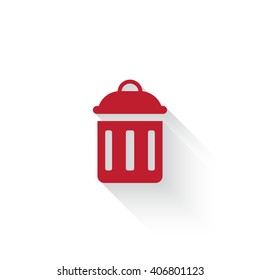 Flat red Delete web icon with long drop shadow on white