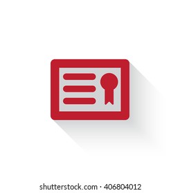 Flat red Diploma web icon with long drop shadow on white