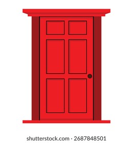 Ilustración de puerta roja plana con detalles simples. Adecuado para proyectos de bienes raíces, arquitectura o diseño de casas
