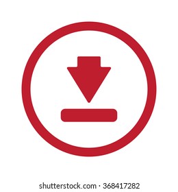 Flat red Download icon in circle on white