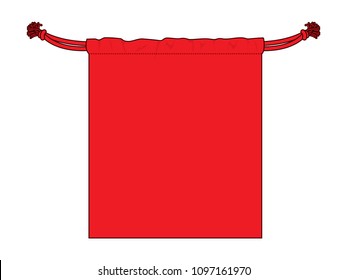 Flat Red Drawstring Bag Vector For Template.