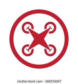 Flat red Drone Quadcopter icon in circle on white