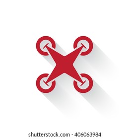 Flat red Drone Quadcopter web icon with long drop shadow on white