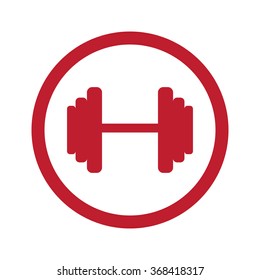 Flat red Dumbbell icon in circle on white