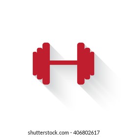 Flat red Dumbbell web icon with long drop shadow on white