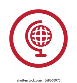 Flat red Earth Globe icon in circle on white