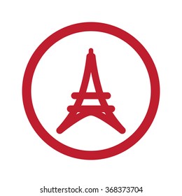 Flat red Eiffel Tower icon in circle on white