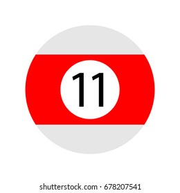 Flat Red Eleven Pool - Billiard Ball Icon Vector Isolated