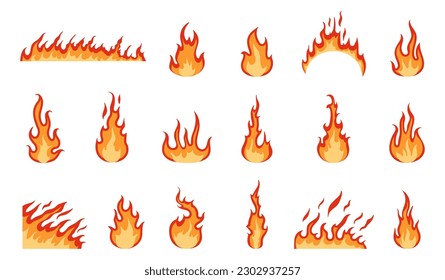 Flat rote Flammen einzeln. Feuer erhitzen, Teufelssymbole brennen. scharfe Lagerfeuer, abstraktes grafisches Piktogramm für Hitze und Fieber, anständige Vektorgrafik-Sammlung
