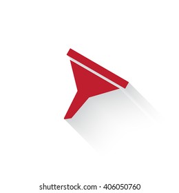 Flat red Funnel web icon with long drop shadow on white