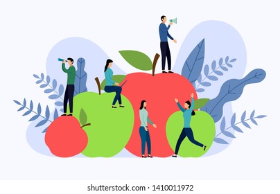 Flat red and green apple with human concepts, vector illustration