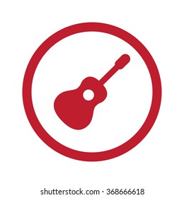 Flat red Guitar icon in circle on white