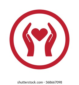 Flat red Heart care icon in circle on white